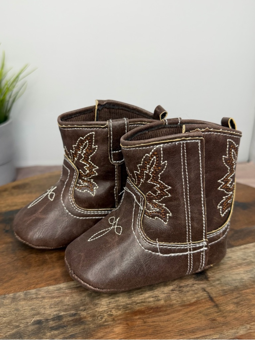 Rising Star- Brown Leather Cowboy Boots -  Western Boots - 9-12 months